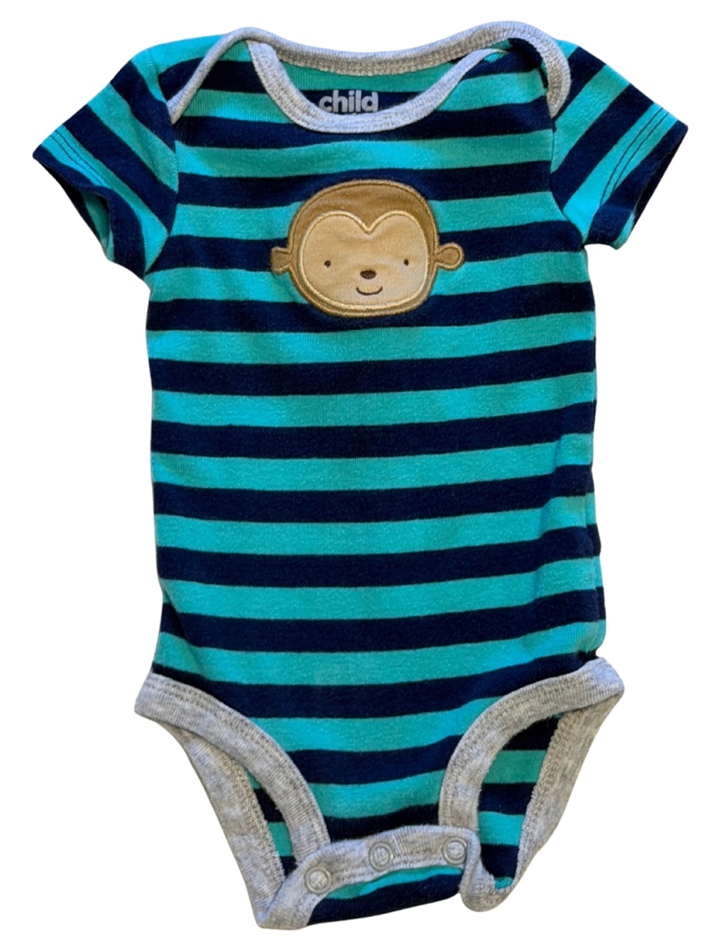 child of mine Teal & Navy Striped Monkey Bodysuit